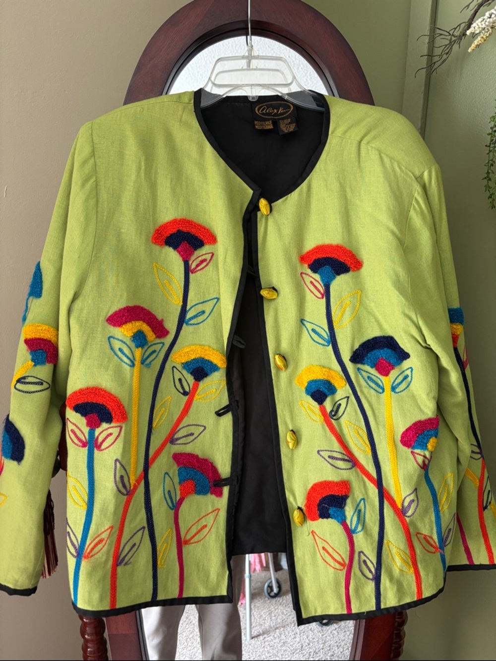 Alex Studio Lime Green Embroidered Floral Jacket